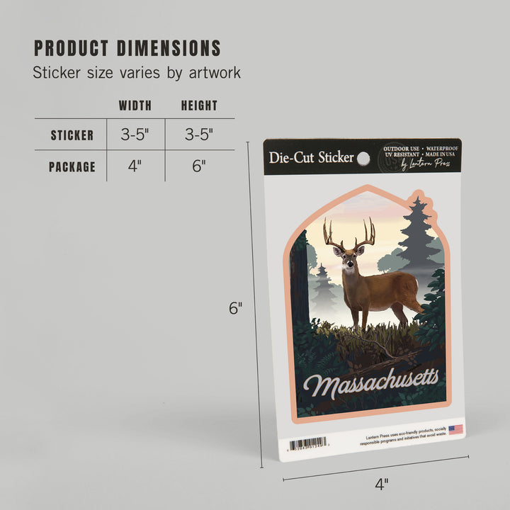 Massachusetts, Painterly, Deer and Sunrise, Vinyl Sticker