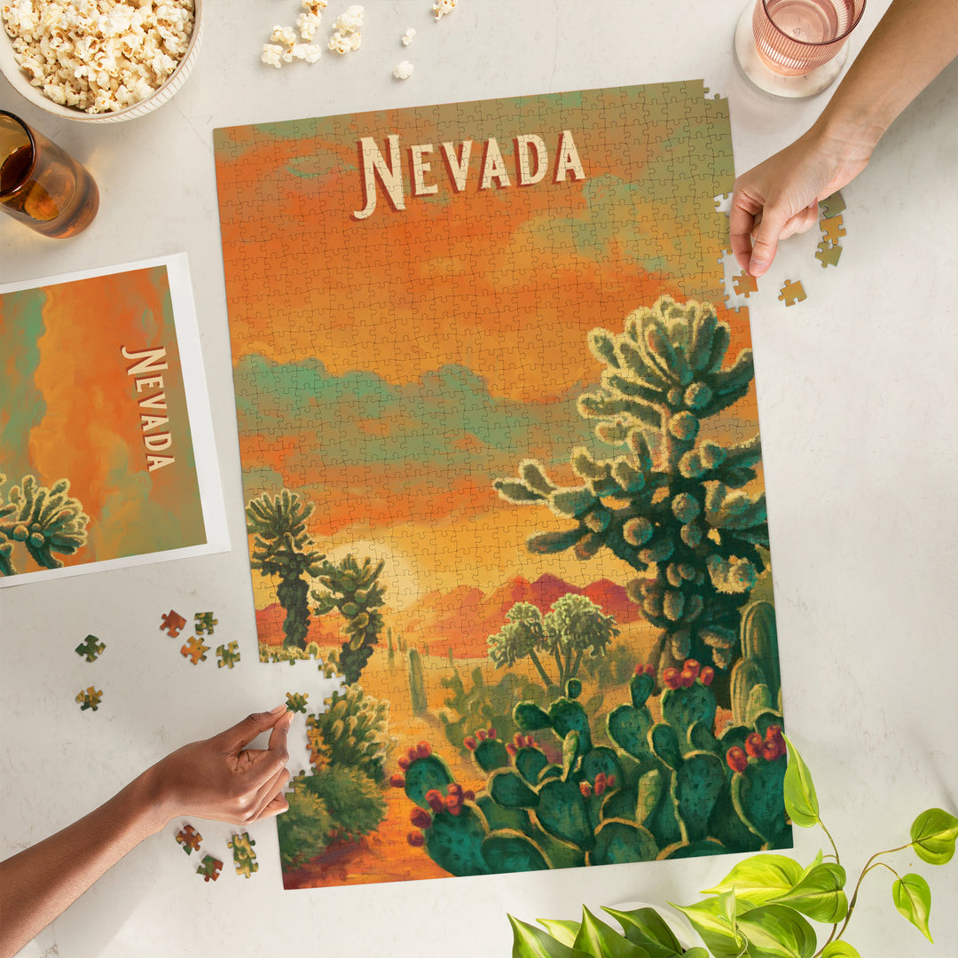 Nevada, Oil Painting Series, Cholla Cactus, Jigsaw Puzzle