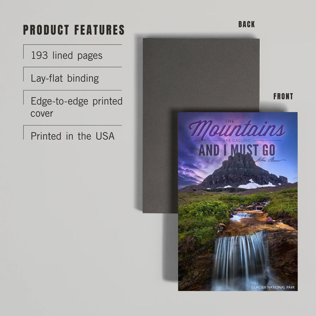 Lined 6x9 Journal, Glacier National Park, Montana, The Mountains are Calling, Lay Flat, 193 Pages, FSC paper