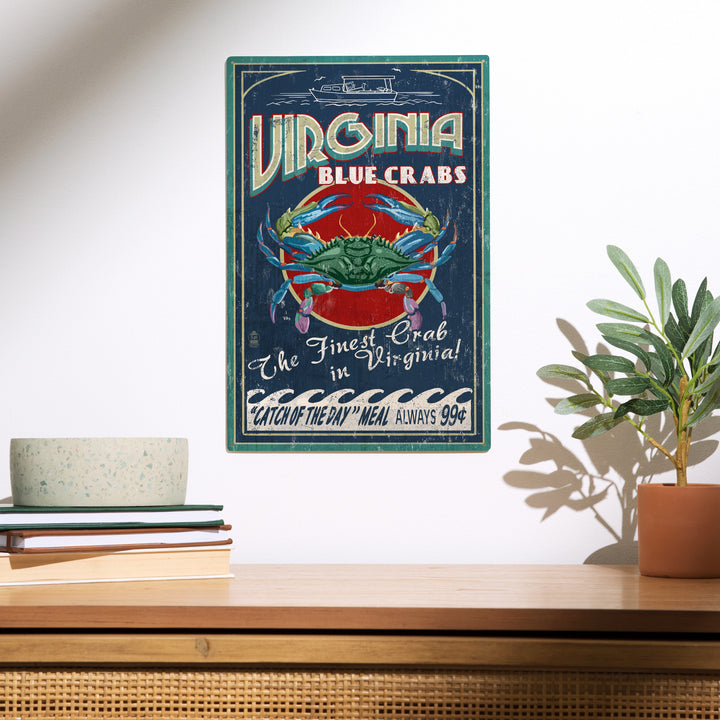 Virginia, Blue Crabs Vintage Sign, Wood Sign and Postcards