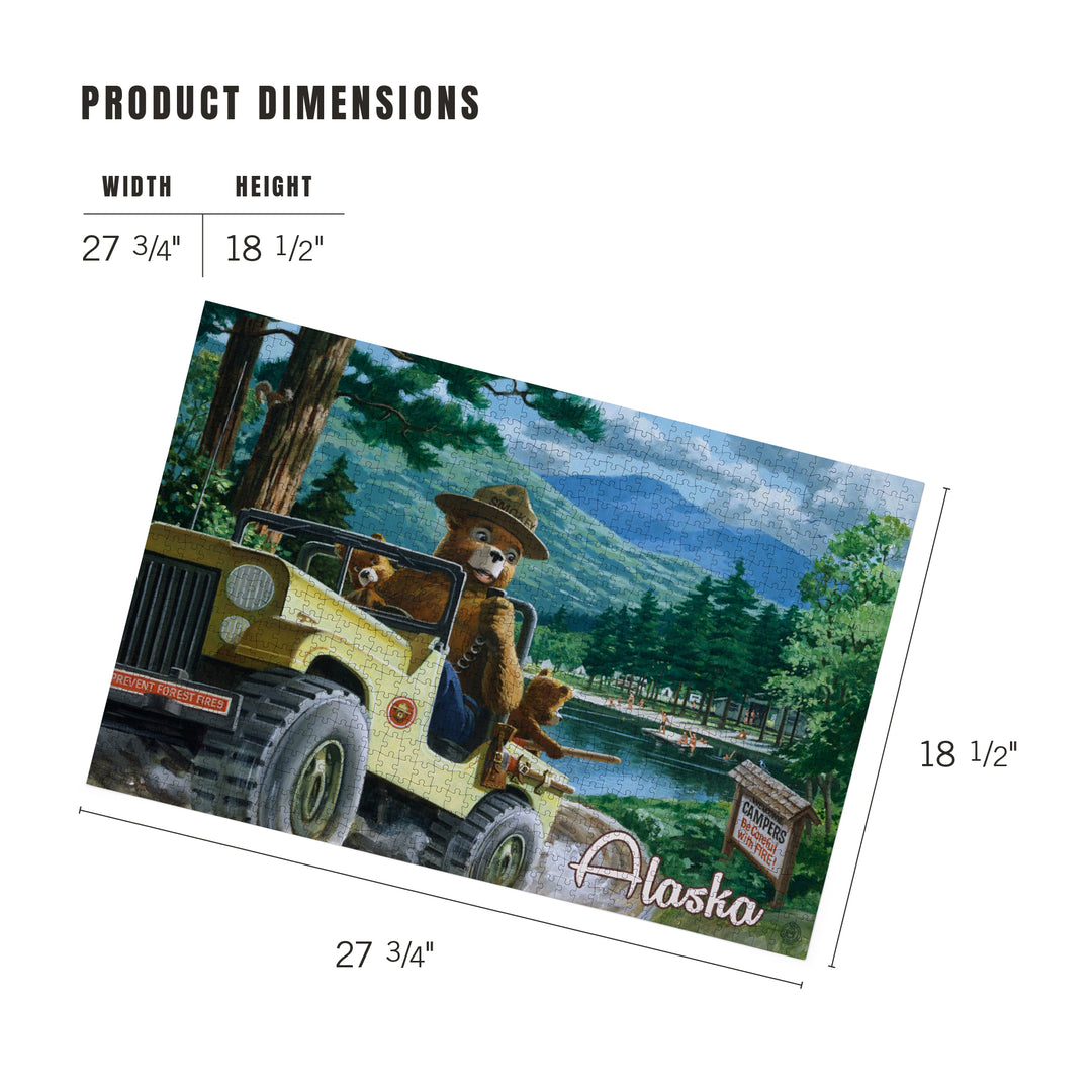 Alaska, Vintage Poster, Smokey Bear, Leaving in SUV, Jigsaw Puzzle