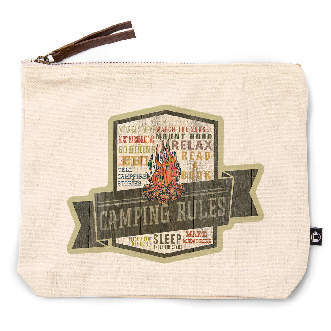 Camping Rules, Typography, Contour, Lantern Press Artwork, Accessory Go Bag