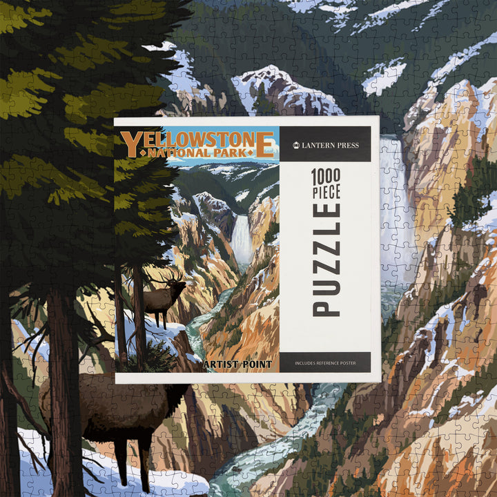 Yellowstone National Park, Wyoming, Artist Point and Elk, 1000 Piece Jigsaw Puzzle