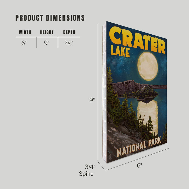 Lined 6x9 Journal, Crater Lake National Park, Oregon, Lake and Full Moon, Lay Flat, 193 Pages, FSC paper