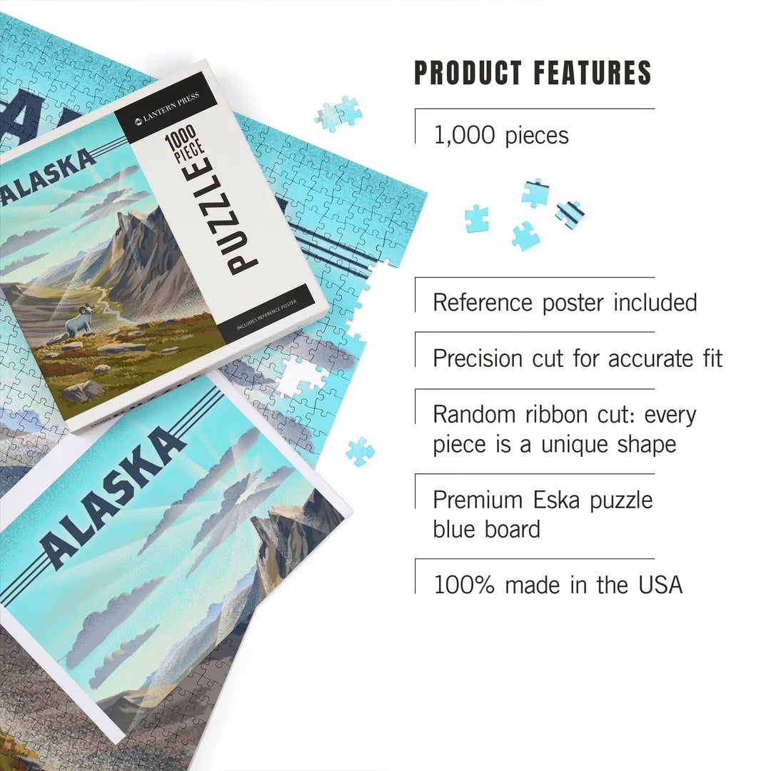 Alaska, Lithograph, Bighorn Sheep on Mountain, Jigsaw Puzzle