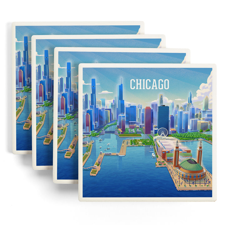 Chicago, Illinois, Lithograph City Series, Coasters