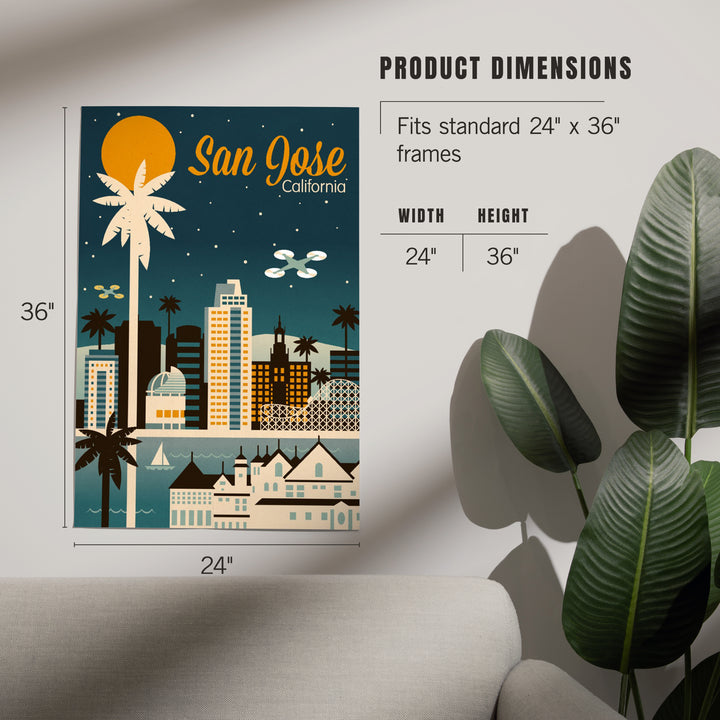 San Jose, California, Retro Skyline Series, Art & Giclee Prints