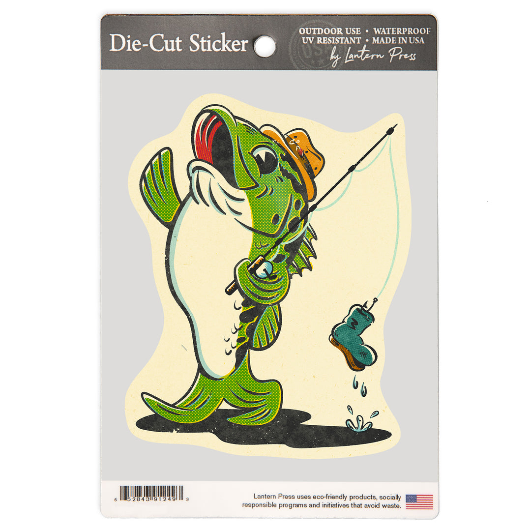 Vintage Mascot, Bass Fishing, Vinyl Sticker