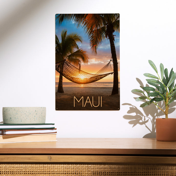 Maui, Hawaii, Hammock and Sunset, Wood Sign and Postcards