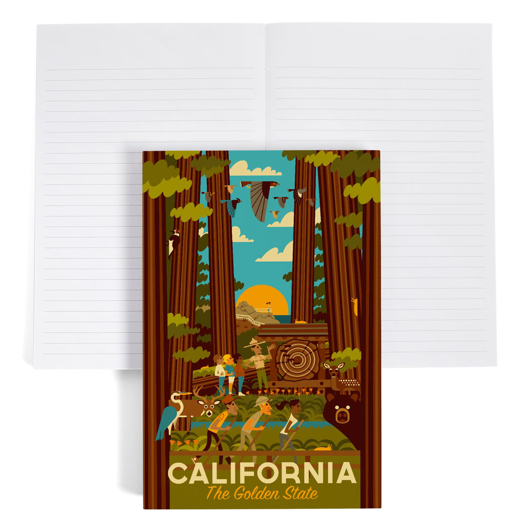 Lined 6x9 Journal, California, Geometric, The Golden State, Lay Flat, 193 Pages, FSC paper