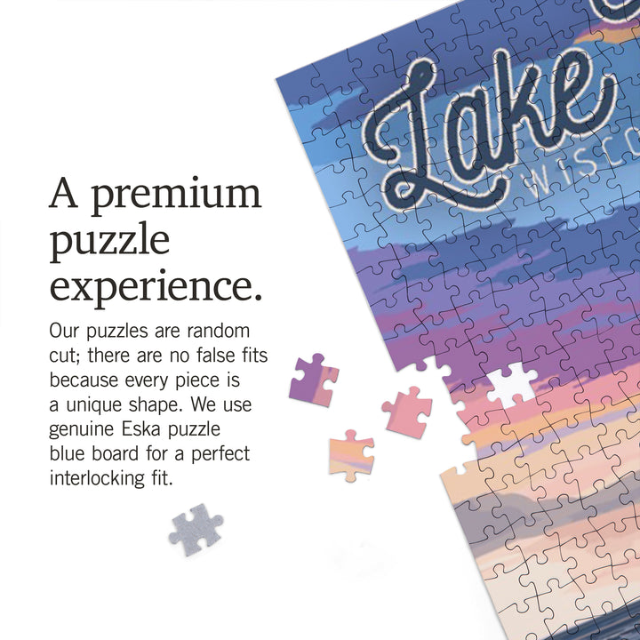 Lake Michigan, Wisconsin, Beach Boardwalk Scene, Jigsaw Puzzle