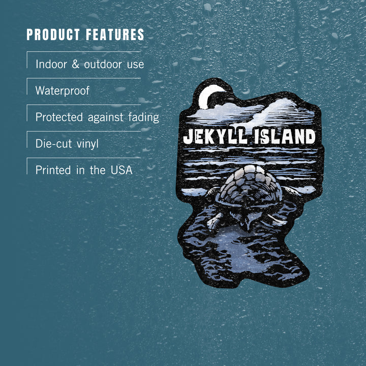 Jekyll Island, Sea Turtle on Beach, Scratchboard, Contour, Vinyl Sticker
