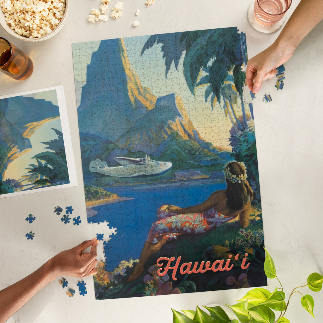 Hawaii, Vintage Tropical Airplane, Jigsaw Puzzle