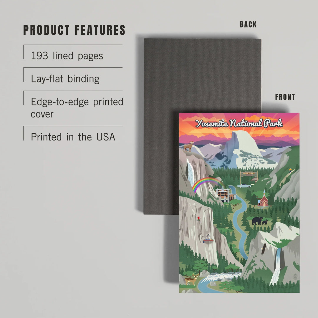 Lined 6x9 Journal, Yosemite National Park, California, Retro Views, Lay Flat, 193 Pages, FSC paper
