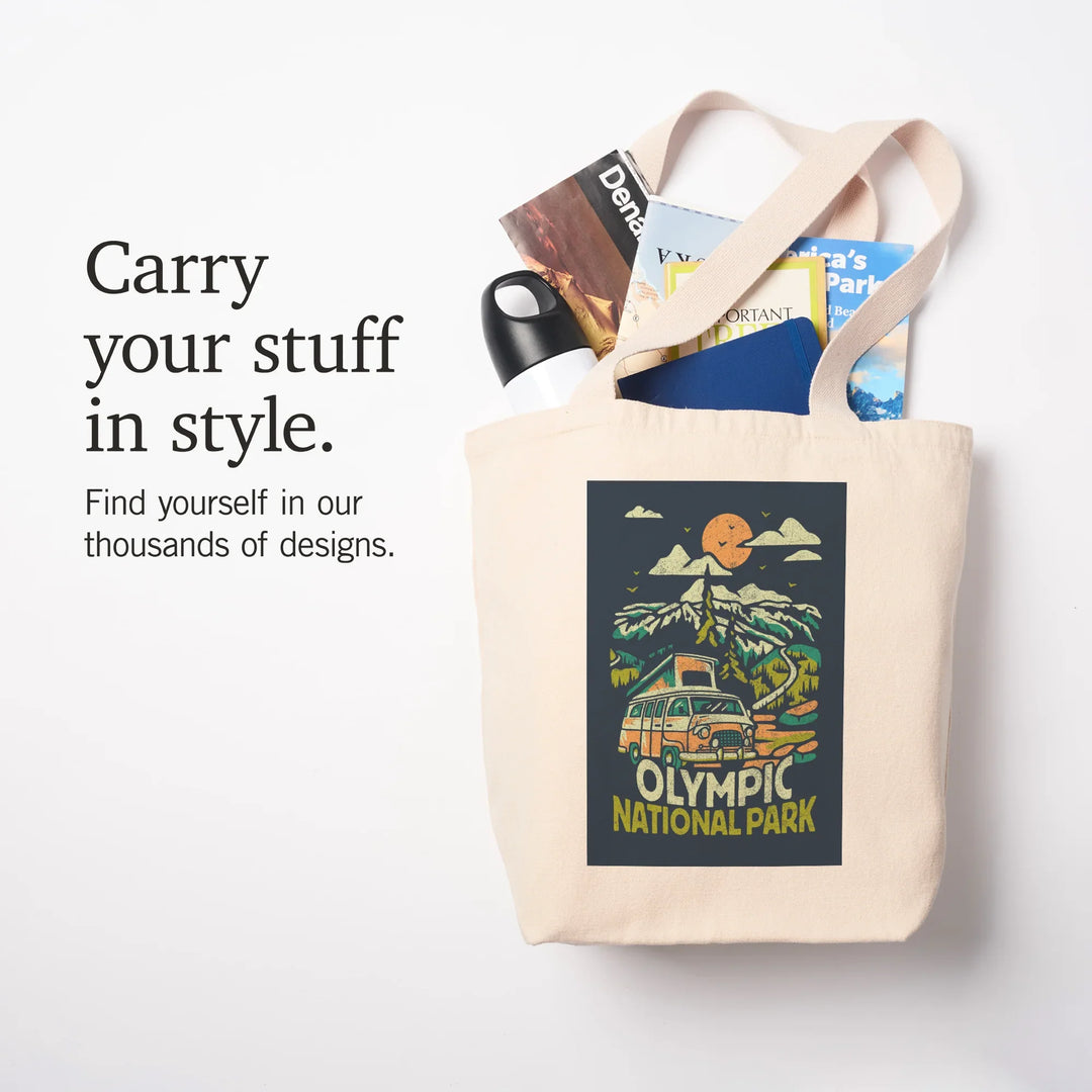 Olympic National Park, Distressed, Camper Van in Mountains, Tote Bag