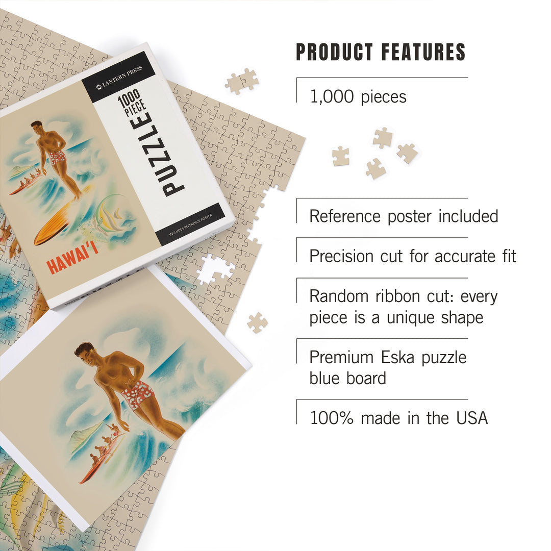 Hawaii, Vintage Surfer, Jigsaw Puzzle
