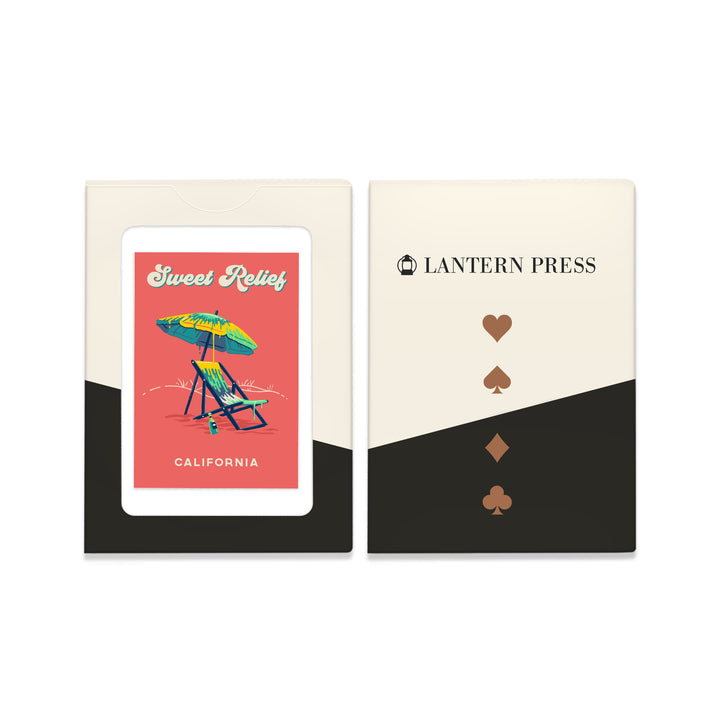 Playing Cards, California, Sweet Relief Collection, Beach Chair and Umbrella, Sweet Relief, 52 Card Deck with Jokers in Box, Unique Art