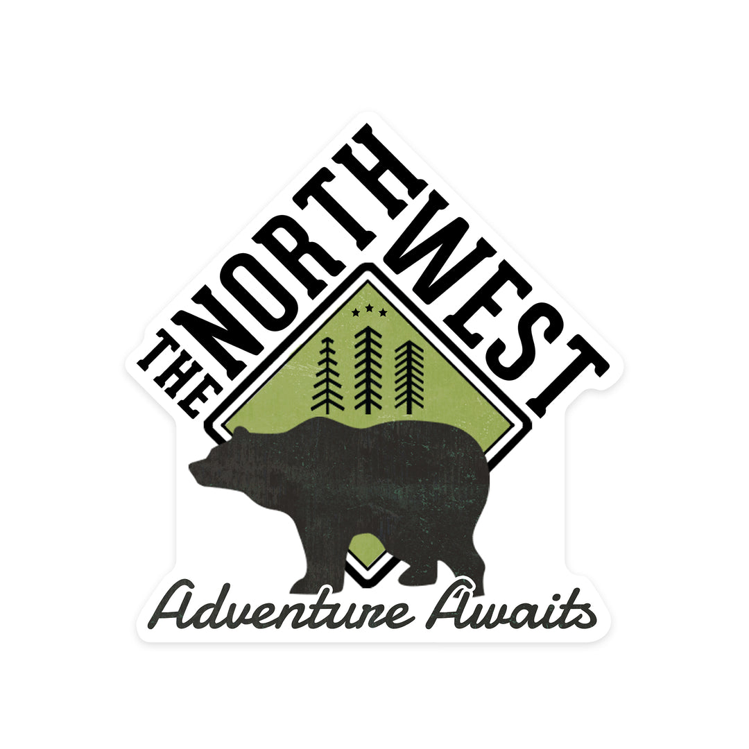 The Northwest, Adventure Awaits Bear, Contour, Vinyl Sticker