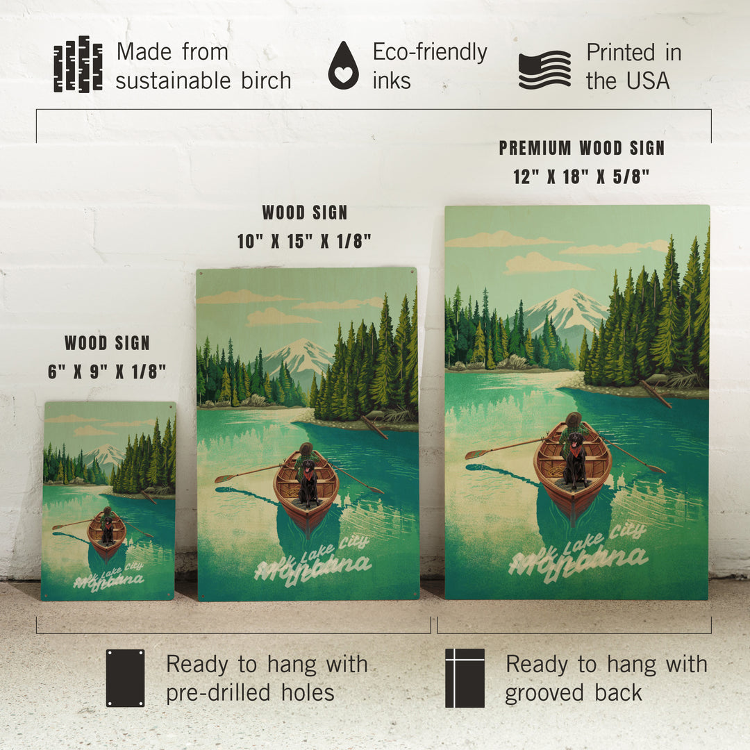 Montana, Quiet Explorer, Boating, Mountain wood signs and postcards