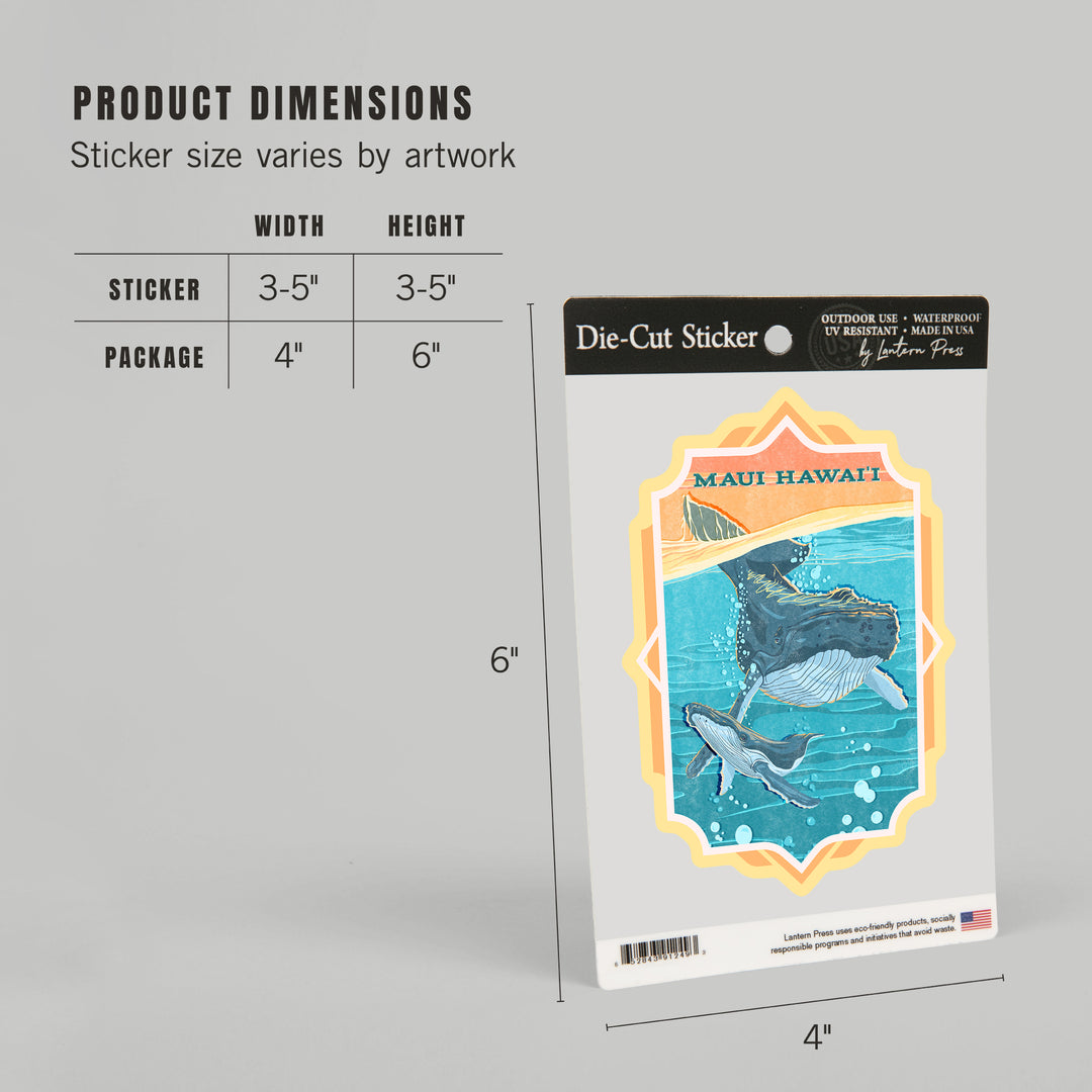 Maui, Hawaii, Vintage Press, Humpback Whale, Vinyl Sticker