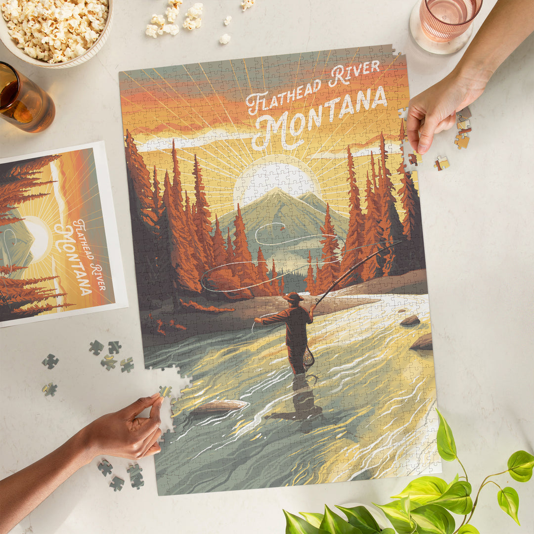 Flathead River, Montana, Get Outside Series, This is Living, Fishing with Mountain, 1000 Piece Jigsaw Puzzle