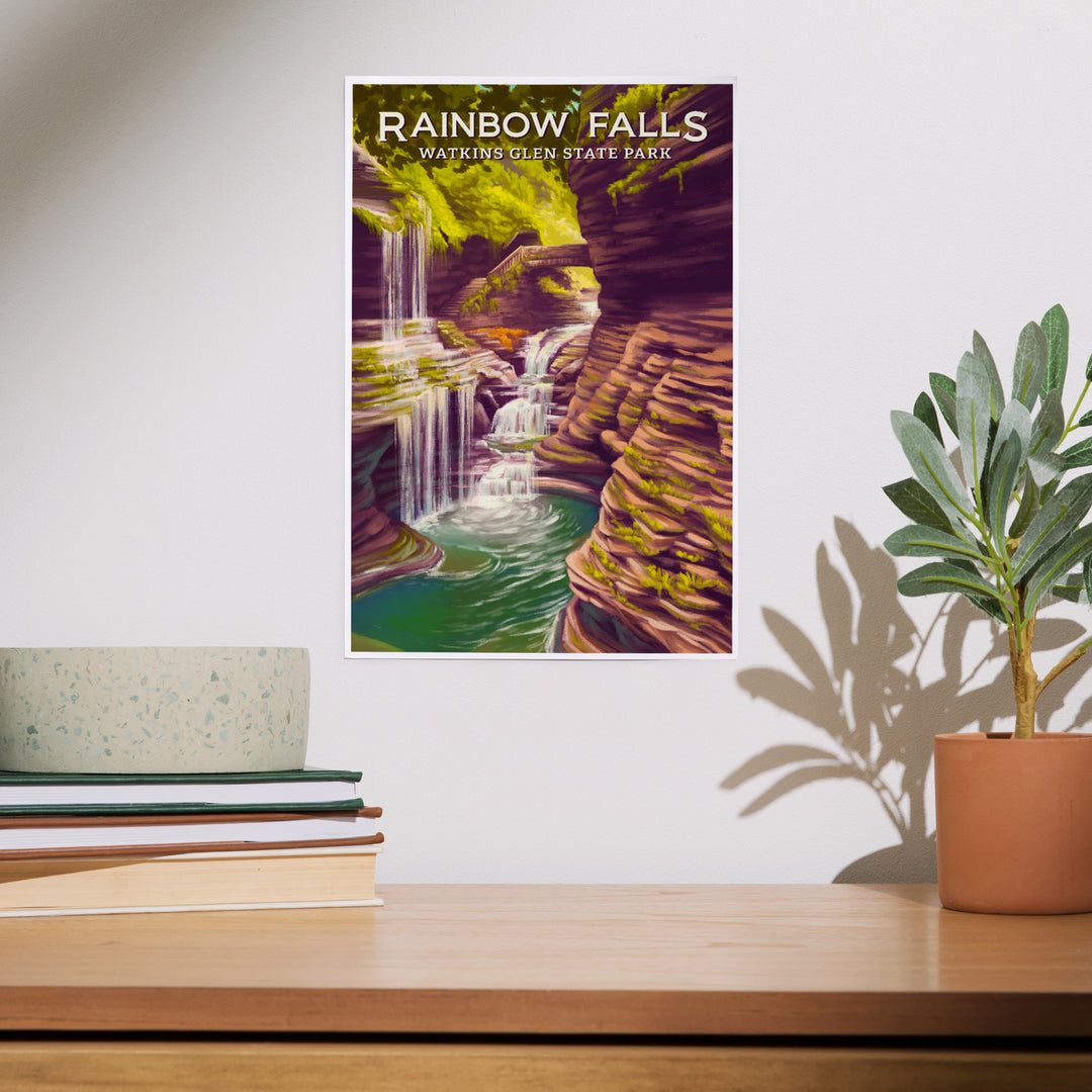 Watkins Glen State Park, New York, Oil Painting, Rainbow Falls, Art & Giclee Prints