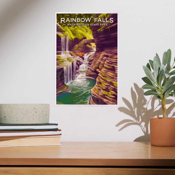 Watkins Glen State Park, New York, Oil Painting, Rainbow Falls, Art & Giclee Prints