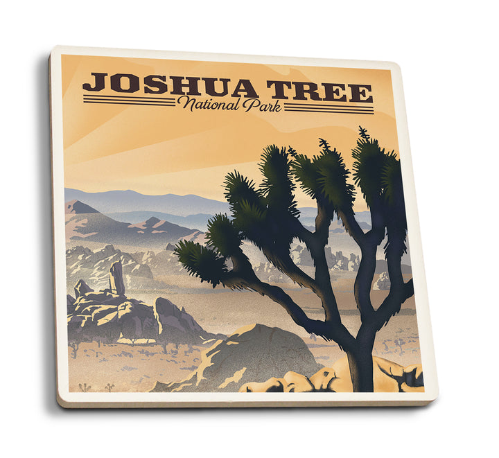 Joshua Tree National Park, California, Lithograph National Park Series, Coaster Set