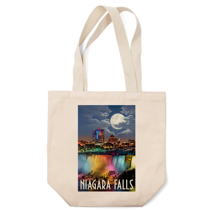 Niagara Falls, New York, American Falls at Night, Lantern Press Artwork, Tote Bag