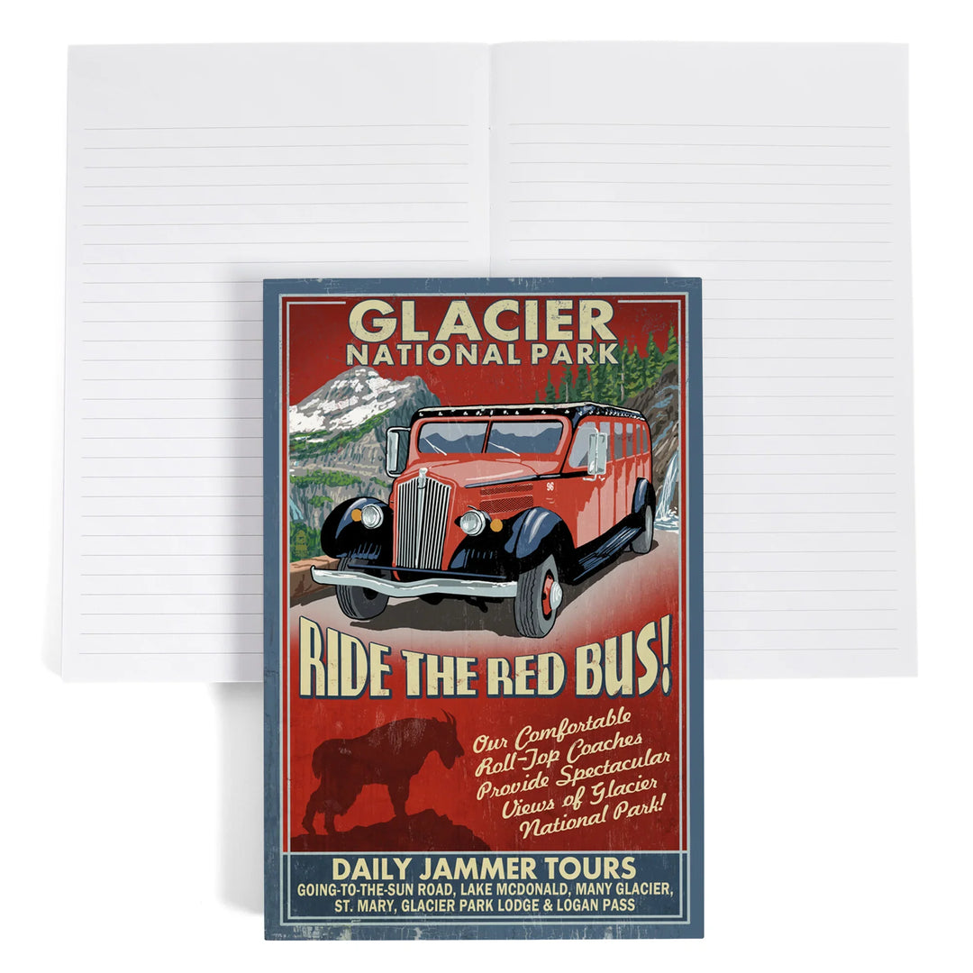 Lined 6x9 Journal, Glacier National Park, Red Jammer Vintage Sign, Lay Flat, 193 Pages, FSC paper