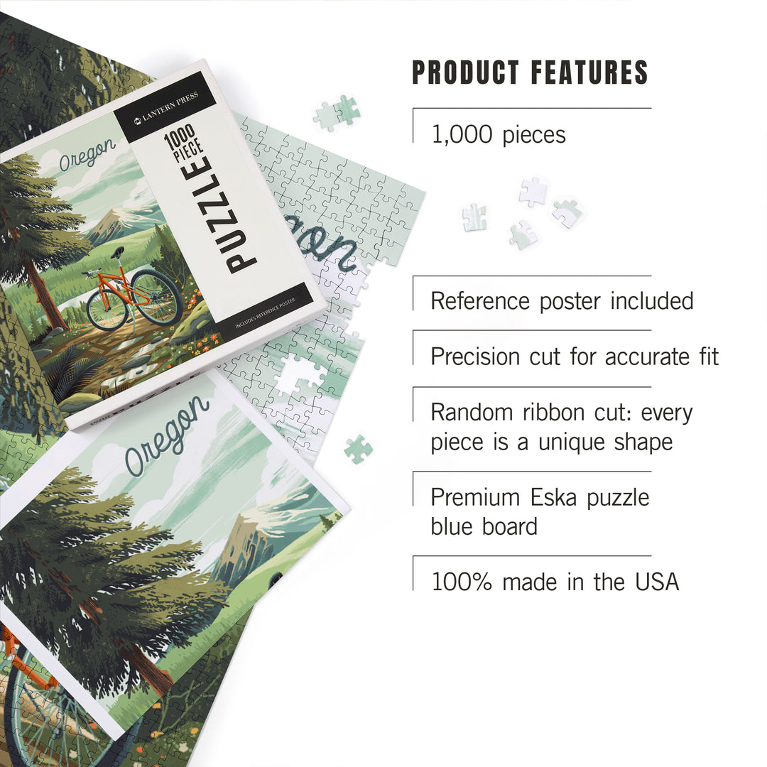 Oregon, Off To Wander, Cycling with Mountains, 1000 Piece Jigsaw Puzzle