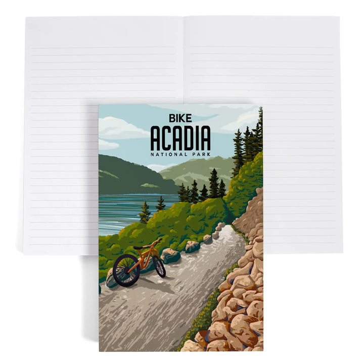 Lined 6x9 Journal, Acadia National Park, Maine, Painterly, Biking River Path, Lay Flat, 193 Pages, FSC paper