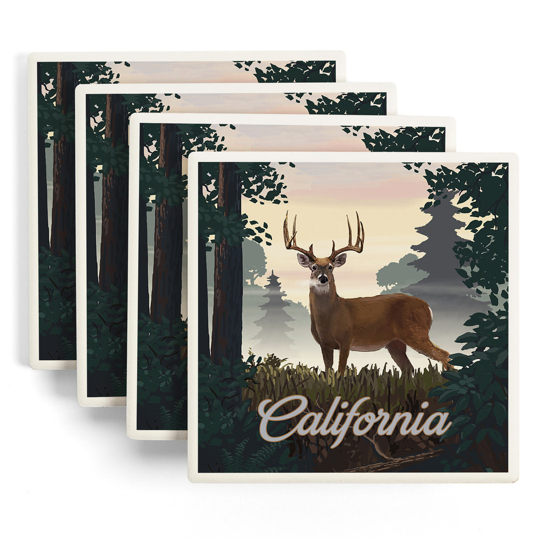 California, Painterly, Deer and Sunrise, Coasters