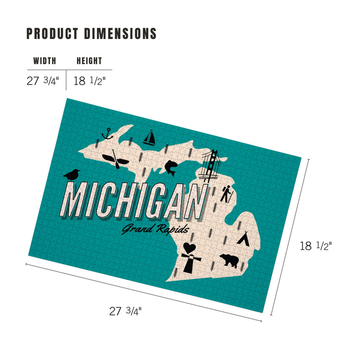 Grand Rapids, Michigan, State and Retro Icons, Jigsaw Puzzle