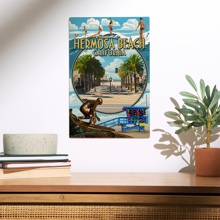Hermosa Beach, California, Montage Scenes, Wood Sign and Postcards