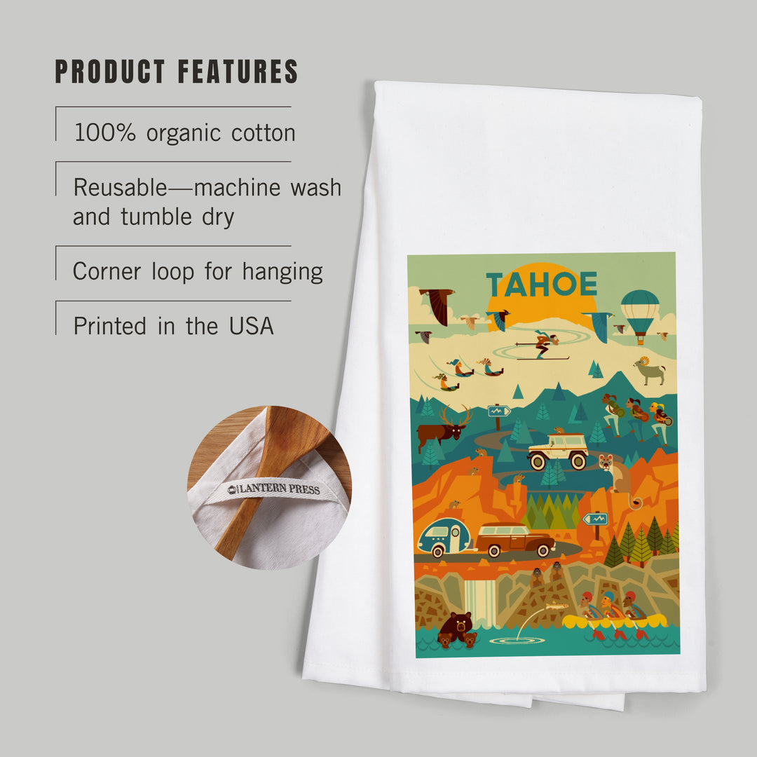 Lake Tahoe, California, Geometric, Tahoe, Organic Cotton Kitchen Tea Towels