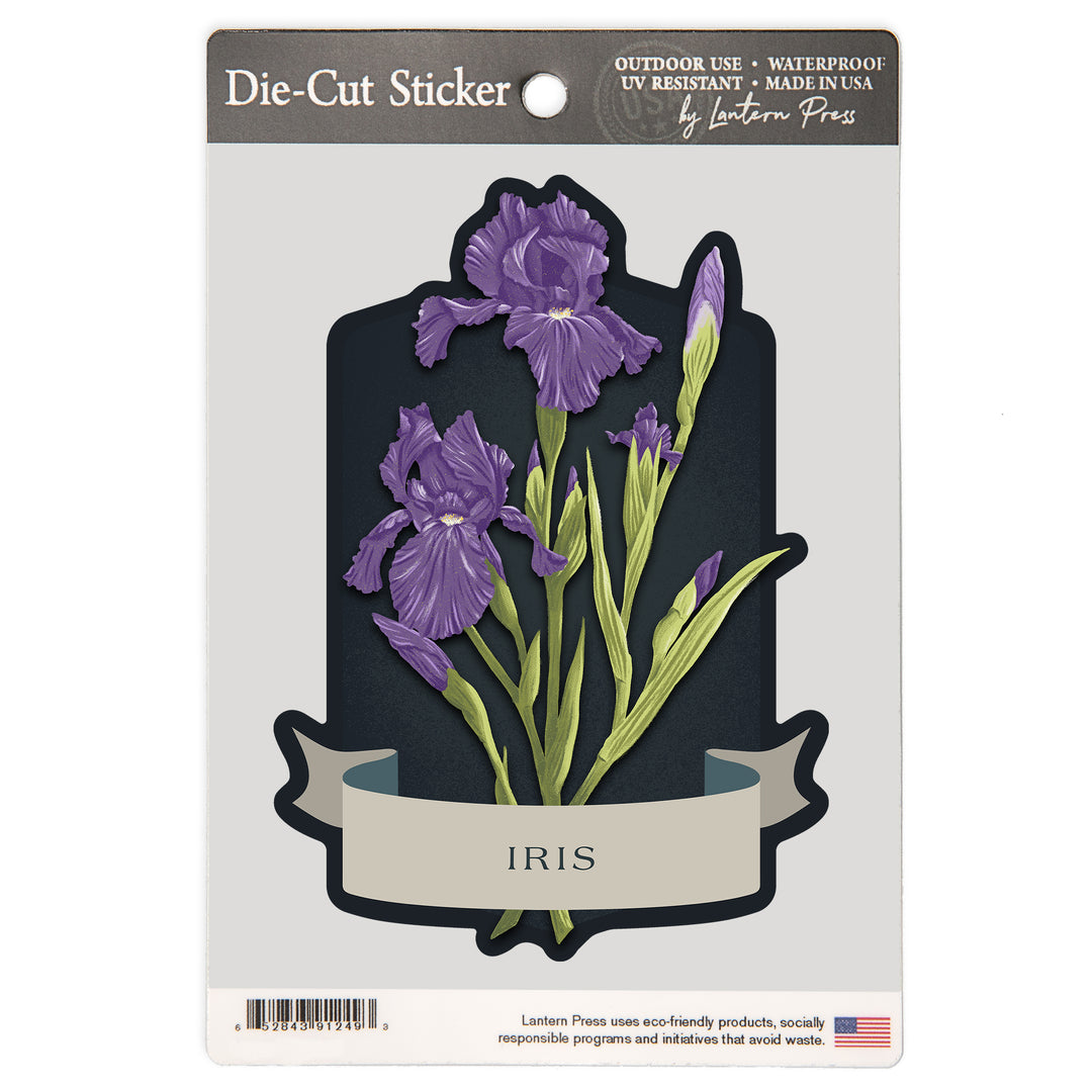Vintage Flora Noir, Iris, Vinyl Sticker