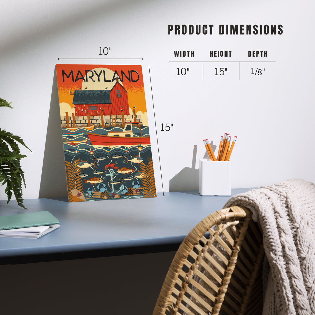 Maryland, Geometric, Wood Sign and Postcards