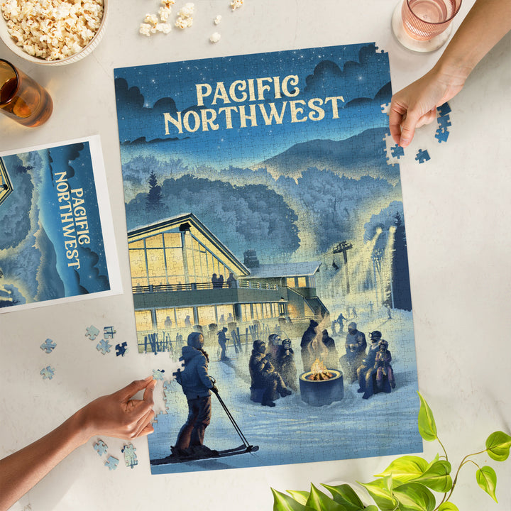 Pacific Northwest, Lithograph, Snow Lodge, 1000 Piece Jigsaw Puzzle