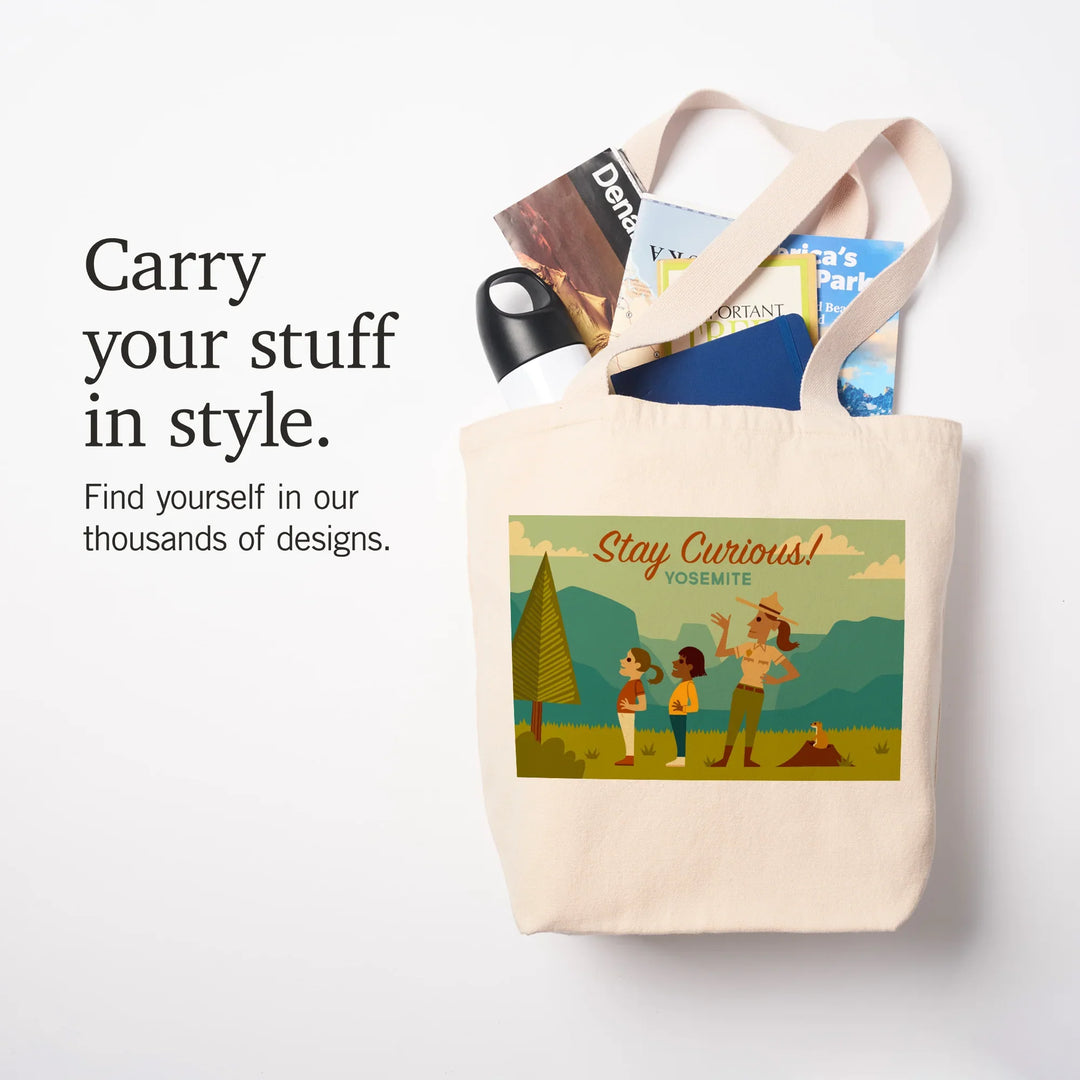 Yosemite National Park, California, Stay Curious, Ranger Scene, Geometric, Tote Bag