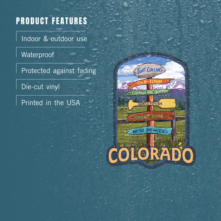 Fort Collins, Colorado, Signpost Destinations, Contour, Lantern Press Artwork, Vinyl Sticker