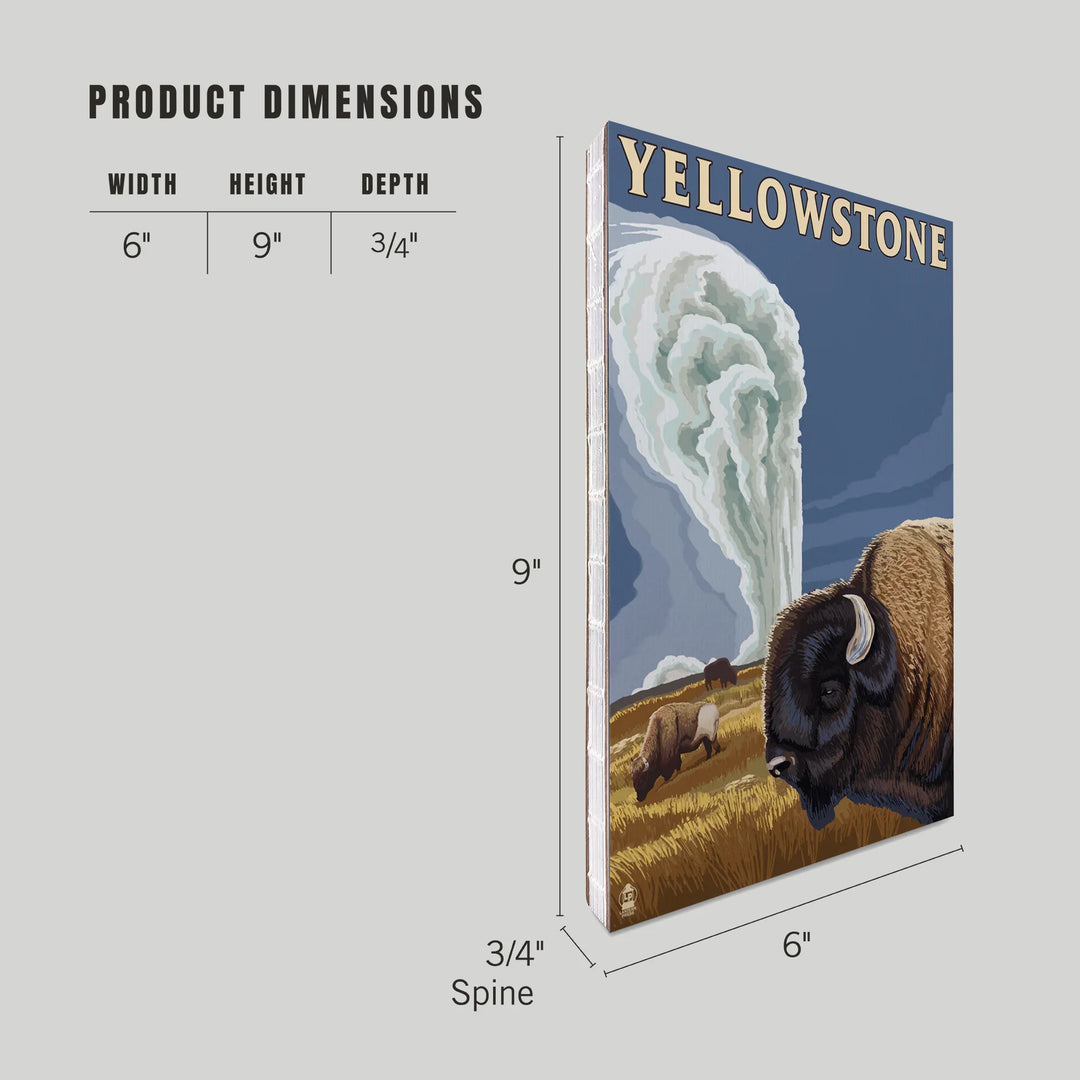 Lined 6x9 Journal, Yellowstone National Park, Wyoming, Bison and Old Faithful, Lay Flat, 193 Pages, FSC paper