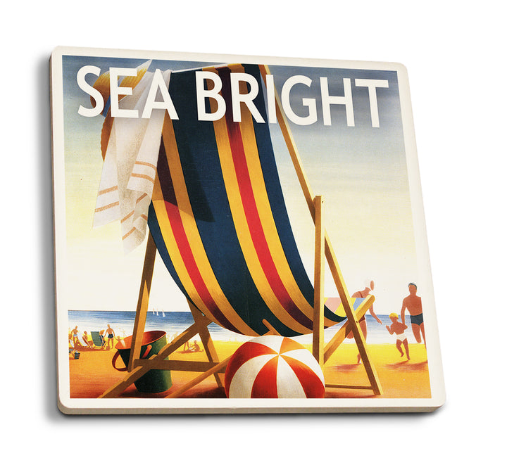 Sea Bright, New Jersey, Beach Chair and Ball, Coaster Set