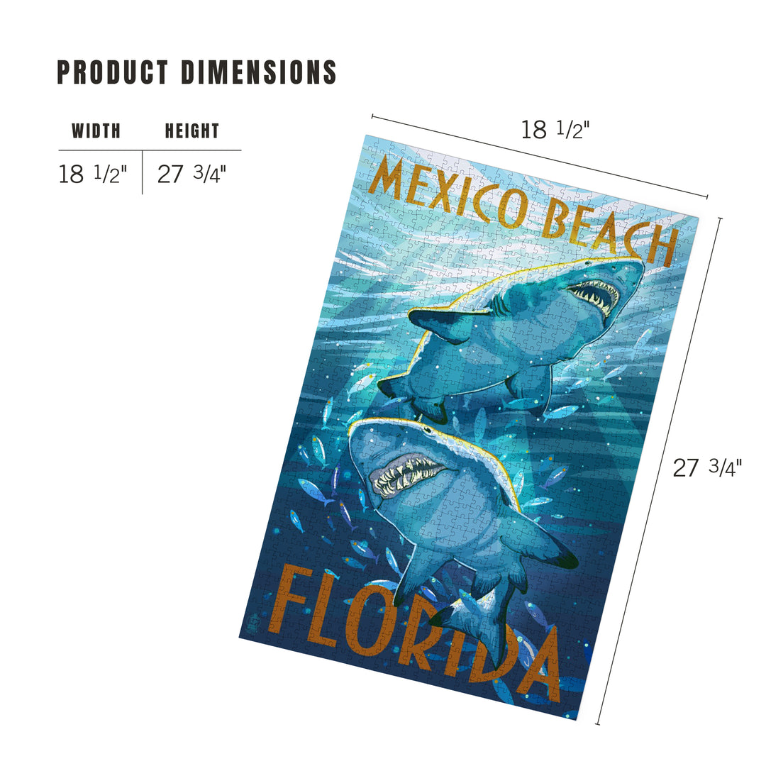 Mexico Beach, Florida, Painterly, Stylized Tiger Sharks, Jigsaw Puzzle
