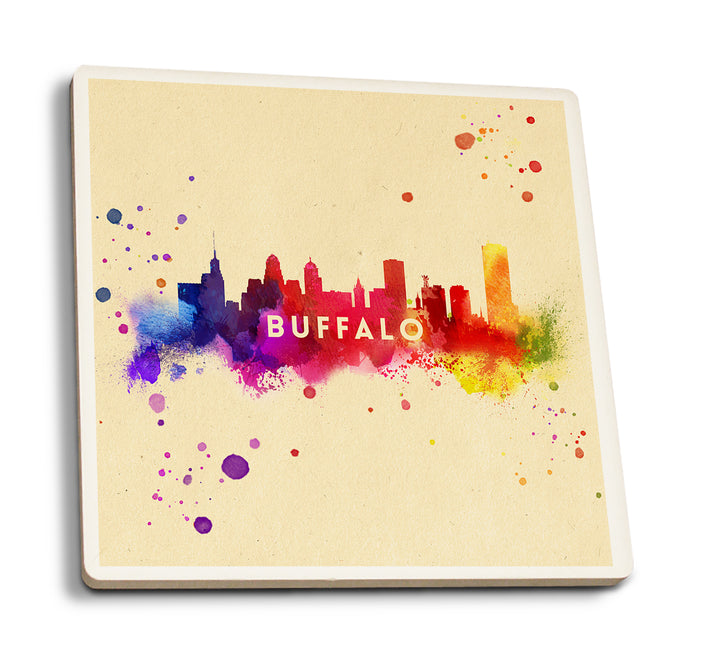 Buffalo, New York, Skyline Abstract, Tan, Coaster Set