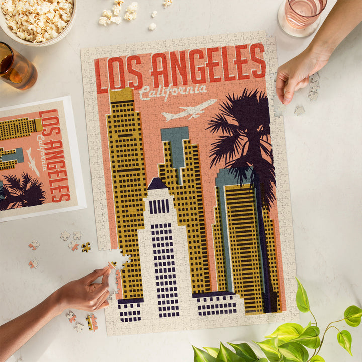 Los Angeles, California, Woodblock City Series, Skyline, 1000 Piece Jigsaw Puzzle