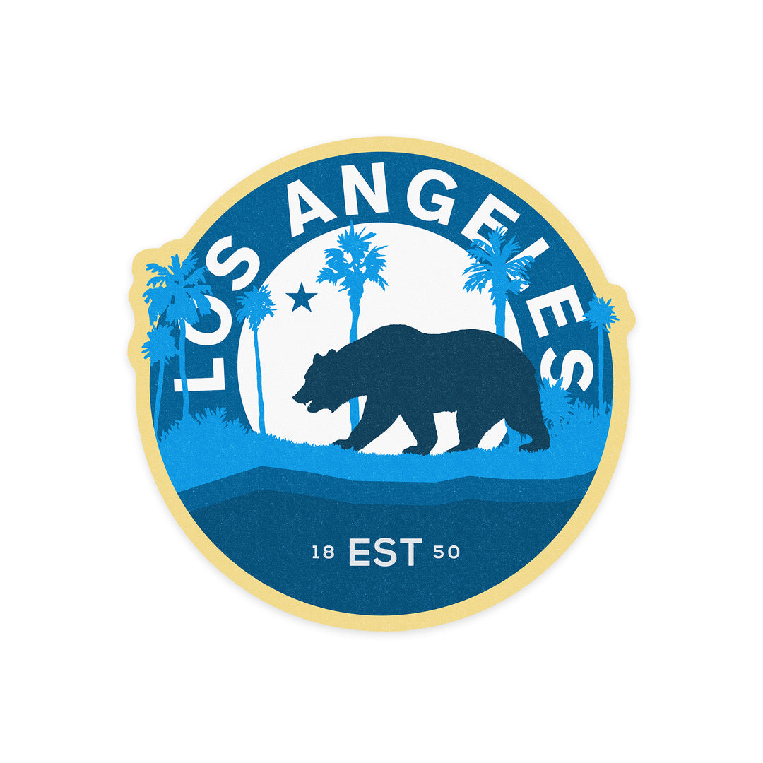 Los Angeles, California, Vintage Circular Bear Contour, Blue, Vinyl Sticker
