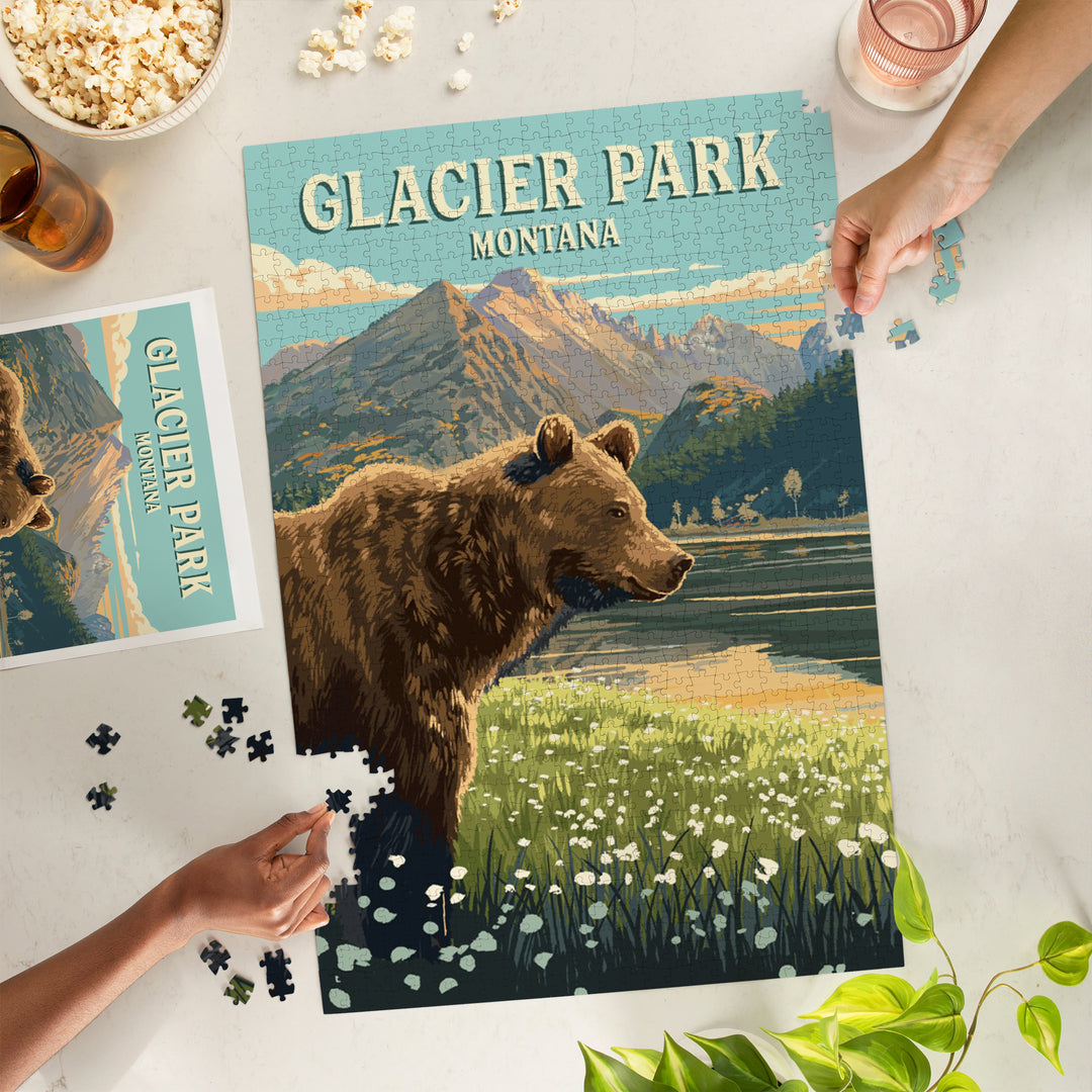 Glacier Park, Montana, Painterly, Bear, Jigsaw Puzzle