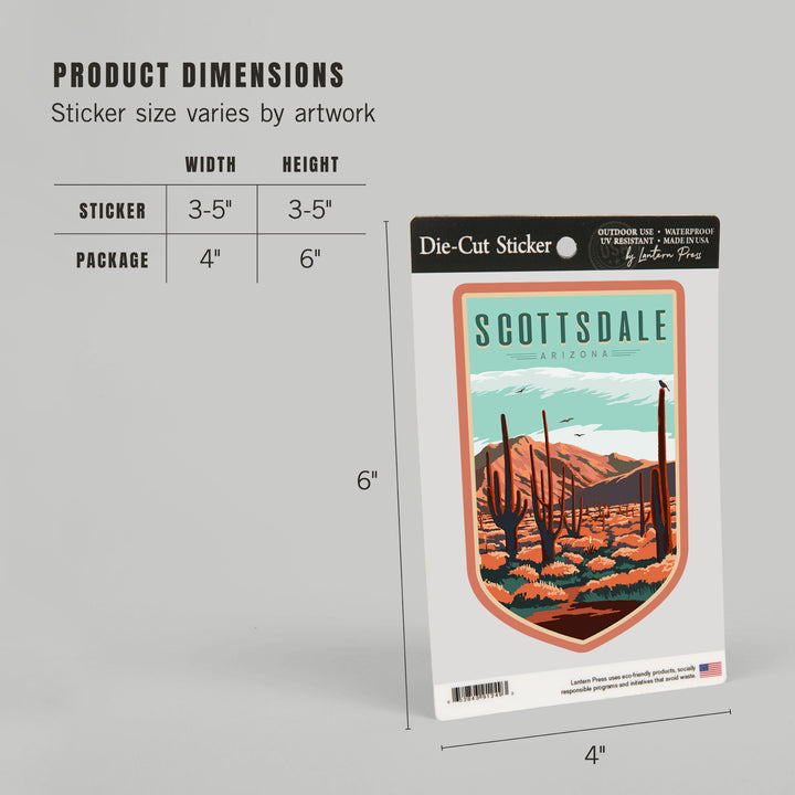 Scottsdale, Arizona, Desert Scene with Cactus, Vinyl Sticker