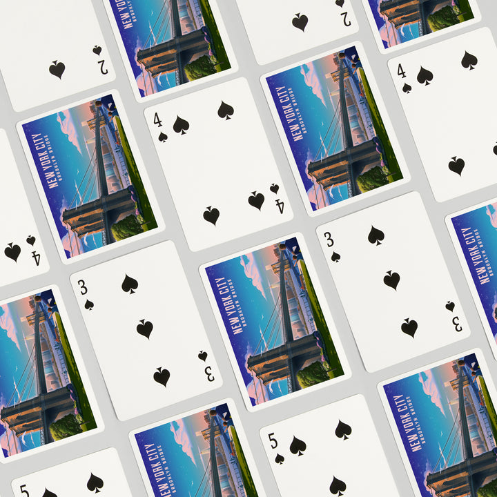 Playing Cards, New York City, New York, Lithograph, Brooklyn Bridge at Dusk, 52 Card Deck with Jokers in Box, Unique Art